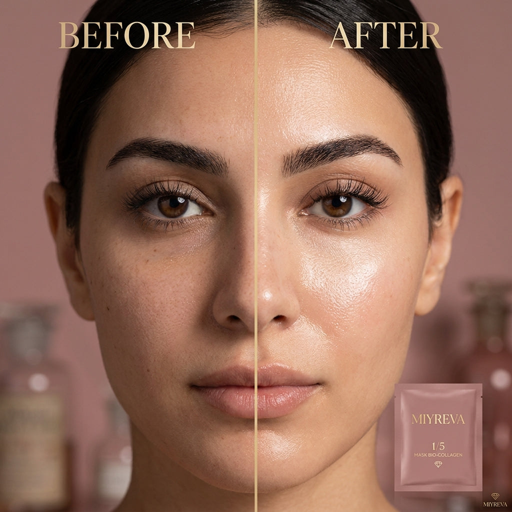MIYREVA Mask Bio-Collagen — BEFORE / AFTER glass skin transformation